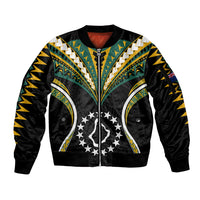 Polynesian Pride Palmerston Island Sleeve Zip Bomber Jacket Cook Islands Tribal Wave Style LT9 Unisex Black - Polynesian Pride