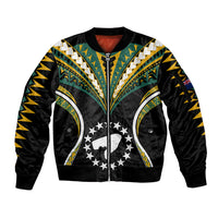 Polynesian Pride Pukapuka Island Sleeve Zip Bomber Jacket Cook Islands Tribal Wave Style LT9 Unisex Black - Polynesian Pride