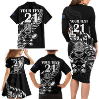New Zealand Rugby Custom Family Matching Long Sleeve Bodycon Dress and Hawaiian Shirt Opango All Black Fern LT9 - Polynesian Pride