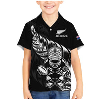 New Zealand Rugby Custom Family Matching Mermaid Dress and Hawaiian Shirt Opango All Black Fern LT9 Son's Shirt Black - Polynesian Pride