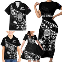 New Zealand Rugby Custom Family Matching Short Sleeve Bodycon Dress and Hawaiian Shirt Opango All Black Fern LT9 - Polynesian Pride