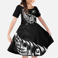 New Zealand Rugby Custom Family Matching Summer Maxi Dress and Hawaiian Shirt Opango All Black Fern LT9 Daughter's Dress Black - Polynesian Pride