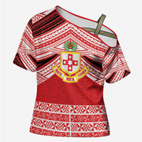 Personalised Kolisi Tonga College Atele Cross Shoulder Shirt Polynesian Ngatu Tribal - Polynesian Pride