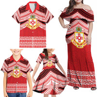 Personalised Kolisi Tonga College Atele Family Matching Off Shoulder Maxi Dress and Hawaiian Shirt Polynesian Ngatu Tribal