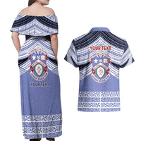 Personalised Tonga Apifoou College Couples Matching Off Shoulder Maxi Dress and Hawaiian Shirt Polynesian Ngatu Tribal