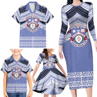 Personalised Tonga Apifoou College Family Matching Long Sleeve Bodycon Dress and Hawaiian Shirt Polynesian Ngatu Tribal