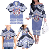 Personalised Tonga Apifoou College Family Matching Off The Shoulder Long Sleeve Dress and Hawaiian Shirt Polynesian Ngatu Tribal