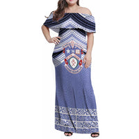 Personalised Tonga Apifoou College Family Matching Off Shoulder Maxi Dress and Hawaiian Shirt Polynesian Ngatu Tribal