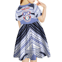 Personalised Tonga Apifoou College Kid Short Sleeve Dress Polynesian Ngatu Tribal