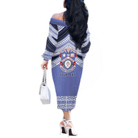 Personalised Tonga Apifoou College Off The Shoulder Long Sleeve Dress Polynesian Ngatu Tribal LT9 - Polynesian Pride