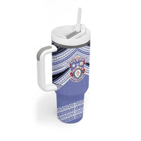 Personalised Tonga Apifoou College Tumbler With Handle Polynesian Ngatu Tribal