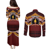 Personalised Tonga Beulah College Couples Matching Puletasi and Long Sleeve Button Shirt Polynesian Ngatu Tribal