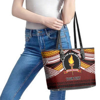 Personalised Tonga Beulah College Leather Tote Bag Polynesian Ngatu Tribal