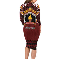 Personalised Tonga Beulah College Long Sleeve Bodycon Dress Polynesian Ngatu Tribal