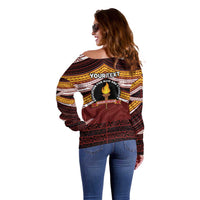 Personalised Tonga Beulah College Off Shoulder Sweater Polynesian Ngatu Tribal