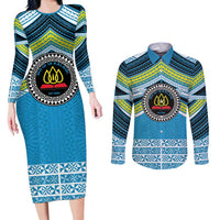 Personalised Tonga Lavengamalie College Couples Matching Long Sleeve Bodycon Dress and Long Sleeve Button Shirt Polynesian Ngatu Tribal
