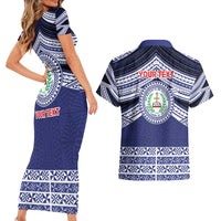 Personalised Tonga Sia'atoutai Theological College Couples Matching Short Sleeve Bodycon Dress and Hawaiian Shirt Polynesian Ngatu Tribal
