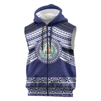 Personalised Tonga Sia'atoutai Theological College Sleeveless Zip Hoodie Polynesian Ngatu Tribal LT9 Blue - Polynesian Pride