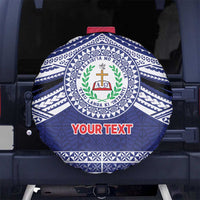 Personalised Tonga Sia'atoutai Theological College Spare Tire Cover Polynesian Ngatu Tribal LT9 No hole Blue - Polynesian Pride