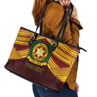 Personalised Tonga Vava'u High School Leather Tote Bag Polynesian Ngatu Tribal
