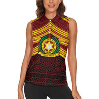 Personalised Tonga Vava'u High School Women Sleeveless Polo Shirt Polynesian Ngatu Tribal