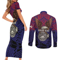 American Samoa Brave Eagle Personalized Couples Matching Short Sleeve Bodycon Dress and Long Sleeve Button Shirt National Flag Color