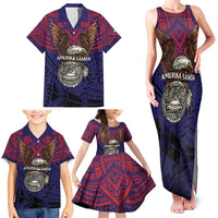 American Samoa Brave Eagle Personalized Family Matching Tank Maxi Dress and Hawaiian Shirt National Flag Color