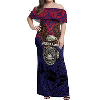 American Samoa Brave Eagle Personalized Off Shoulder Maxi Dress National Flag Color LT9 Women Blue - Polynesian Pride