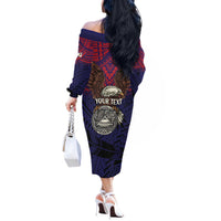 American Samoa Brave Eagle Personalized Off The Shoulder Long Sleeve Dress National Flag Color LT9 - Polynesian Pride
