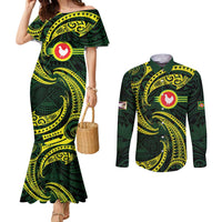 American Samoa Manua Cession Day Personalized Couples Matching Mermaid Dress and Long Sleeve Button Shirt Polynesian Wave Style