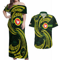 American Samoa Manua Cession Day Personalized Couples Matching Off Shoulder Maxi Dress and Hawaiian Shirt Polynesian Wave Style
