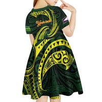 American Samoa Manua Cession Day Personalized Kid Short Sleeve Dress Polynesian Wave Style LT9 - Polynesian Pride