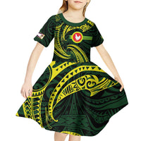 American Samoa Manua Cession Day Personalized Kid Short Sleeve Dress Polynesian Wave Style LT9 - Polynesian Pride