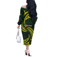 American Samoa Manua Cession Day Personalized Off The Shoulder Long Sleeve Dress Polynesian Wave Style LT9 - Polynesian Pride