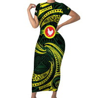 American Samoa Manua Cession Day Personalized Short Sleeve Bodycon Dress Polynesian Wave Style