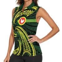 American Samoa Manua Cession Day Personalized Women Sleeveless Polo Shirt Polynesian Wave Style
