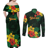 American Samoa Manu'atele Personalized Couples Matching Off Shoulder Maxi Dress and Long Sleeve Button Shirt Manua Island Hibiscus Flowers