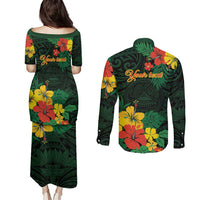 American Samoa Manu'atele Personalized Couples Matching Puletasi and Long Sleeve Button Shirt Manua Island Hibiscus Flowers