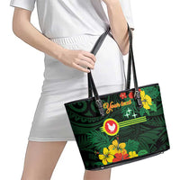 American Samoa Manu'atele Personalized Leather Tote Bag Manua Island Hibiscus Flowers