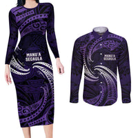 Manua Segaula American Samoa High School Personalized Couples Matching Long Sleeve Bodycon Dress and Long Sleeve Button Shirt Polynesian Wave Style