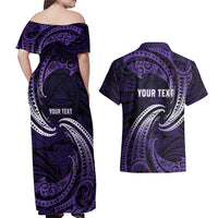 Manua Segaula American Samoa High School Personalized Couples Matching Off Shoulder Maxi Dress and Hawaiian Shirt Polynesian Wave Style