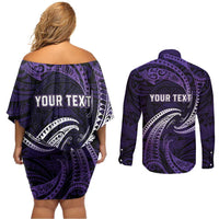 Manua Segaula American Samoa High School Personalized Couples Matching Off Shoulder Short Dress and Long Sleeve Button Shirt Polynesian Wave Style