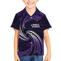 Manua Segaula American Samoa High School Personalized Family Matching Off The Shoulder Long Sleeve Dress and Hawaiian Shirt Polynesian Wave Style