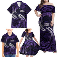 Manua Segaula American Samoa High School Personalized Family Matching Off Shoulder Maxi Dress and Hawaiian Shirt Polynesian Wave Style
