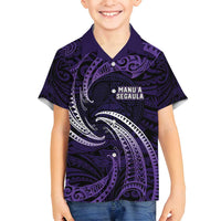 Manua Segaula American Samoa High School Personalized Family Matching Off Shoulder Maxi Dress and Hawaiian Shirt Polynesian Wave Style