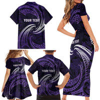 Manua Segaula American Samoa High School Personalized Family Matching Short Sleeve Bodycon Dress and Hawaiian Shirt Polynesian Wave Style