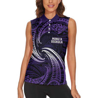 Manua Segaula American Samoa High School Personalized Women Sleeveless Polo Shirt Polynesian Wave Style