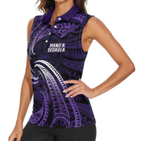 Manua Segaula American Samoa High School Personalized Women Sleeveless Polo Shirt Polynesian Wave Style