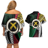 Ni-Van Vanuatu 45th Yumi Yumi Yumi Couples Matching Off Shoulder Short Dress and Hawaiian Shirt Vanuatuan Boar Tusk Polynesian Pattern