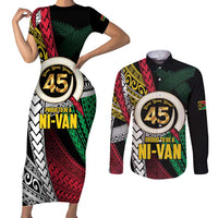 Ni-Van Vanuatu 45th Yumi Yumi Yumi Couples Matching Short Sleeve Bodycon Dress and Long Sleeve Button Shirt Vanuatuan Boar Tusk Polynesian Pattern